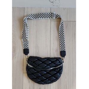 Eslcorri Sling Belt Bag Womens Black Leather Quilted Crossbody Pack Anti Theft